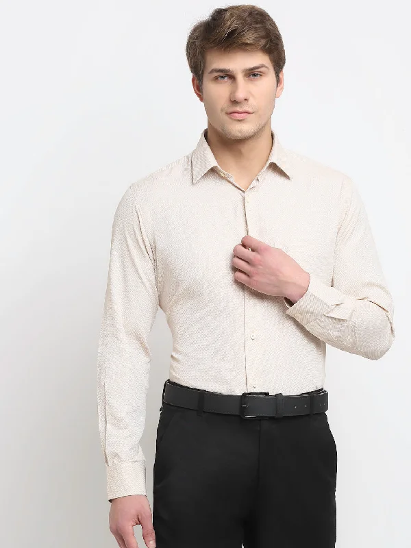 Lounge Chic Men's Beige Formal Self Textured Full Sleeve Shirt