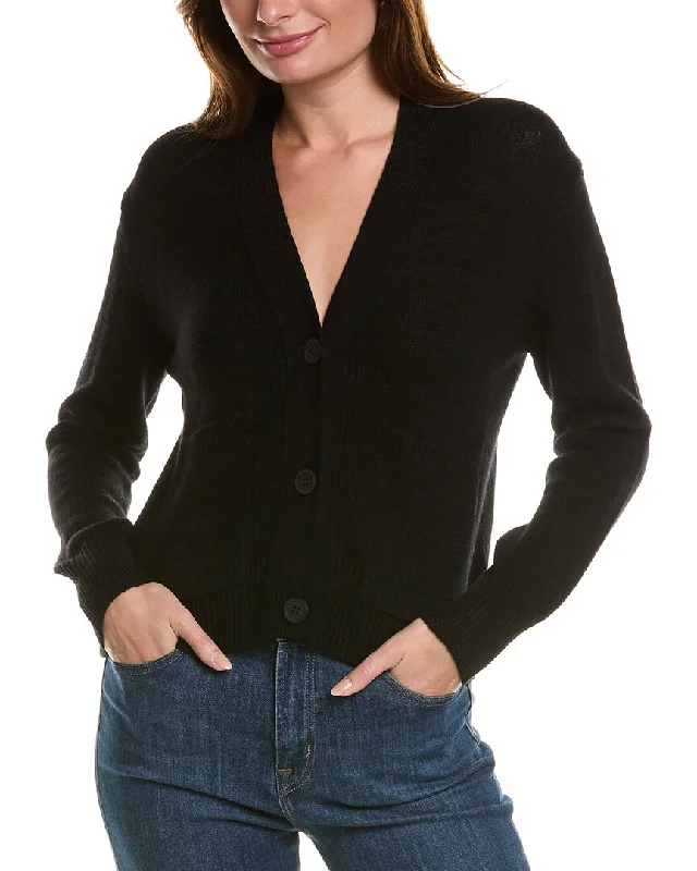 Modern Chic Forte Cashmere Pocket V-Neck Wool & Cashmere-Blend Cardigan