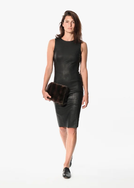 Comfortable Sweaters Iranta Leather Dress in Black