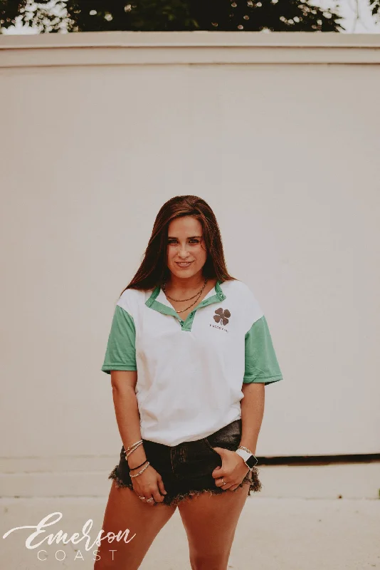Playful Style Kappa Delta Shamrock Color Block Henley