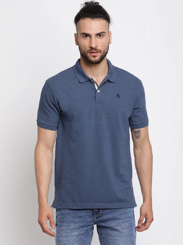 High-end Design Men's Airforce Blue Polo neck Half Sleeve T-Shirt