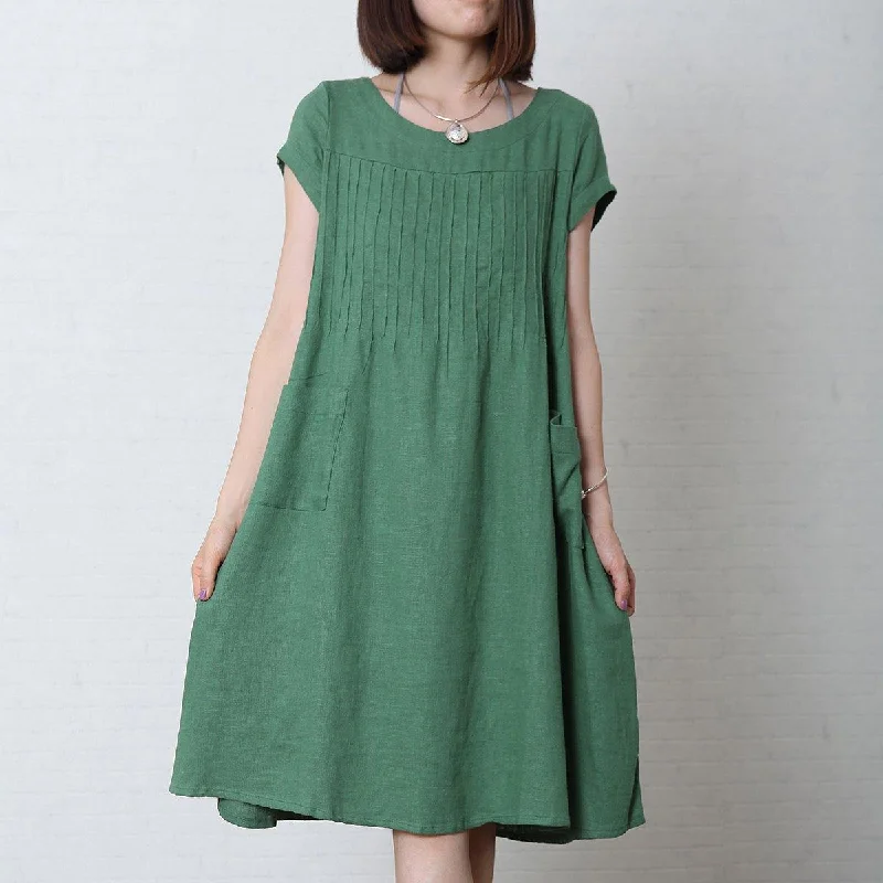 Relaxed Weekend Wear Green cotton sundress oversize summer linen maxi dress