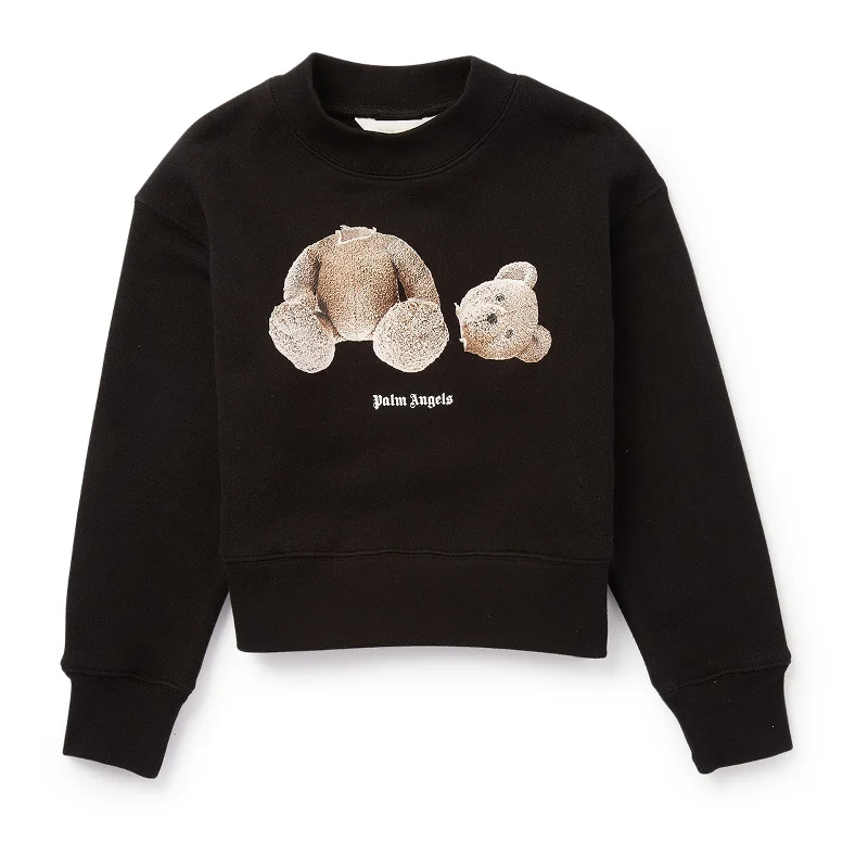 Soft Fabrics Black Bear Motif Crew-neck Sweatshirt