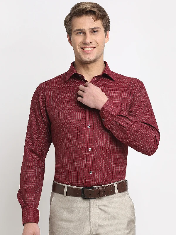Comfortable Jackets Men's Maroon Formal Small Checks Full Sleeve Shirt