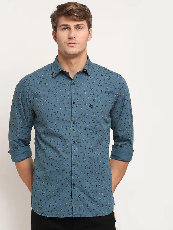 Retro Fashion Men Cotton Printed Blue Full Sleeve Casual Shirt for Men with Pocket Retro Fashion Men Cotton Printed Blue Full Sleeve Casual Shirt for Men with Pocket