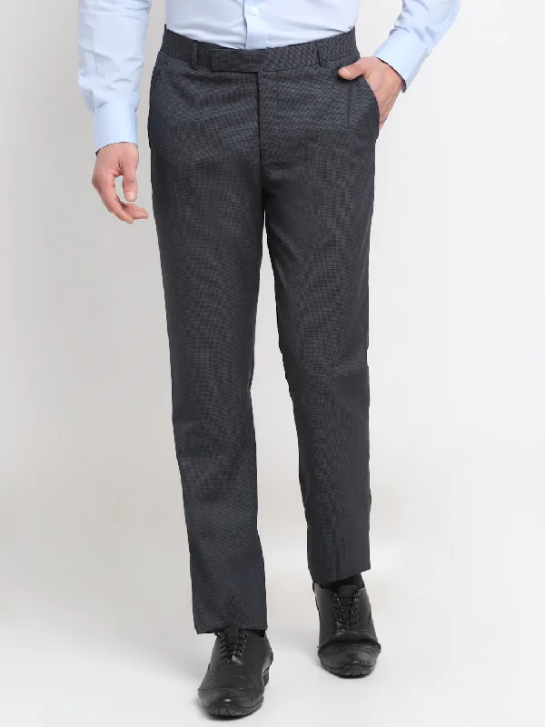 Trendy Looks Men's Regular fit Flat front Dark Grey Houndstooth Trousers