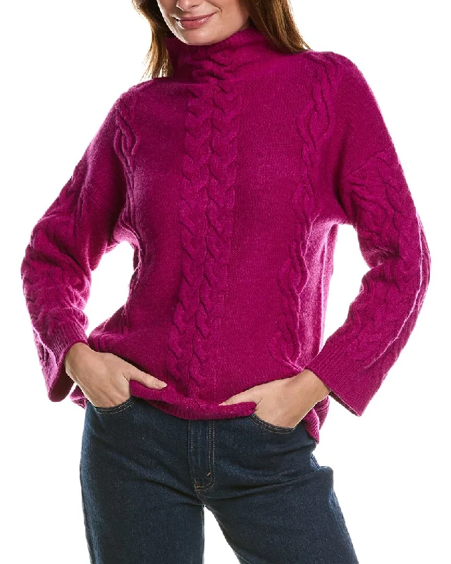 Relaxed Fashion Forte Cashmere Placed Cable Funnel Neck Wool & Cashmere-Blend Sweater