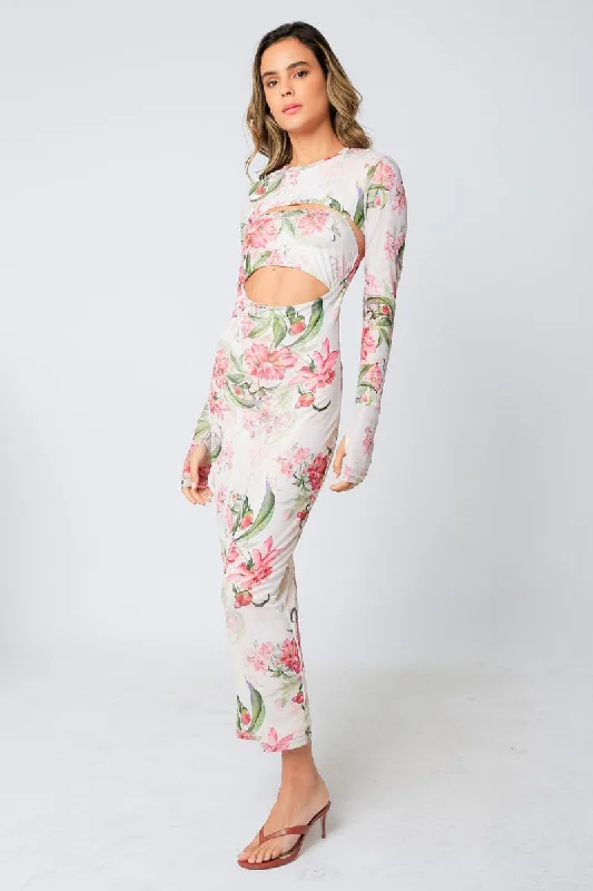Embroidered Letters Two Piece Cut Out Dress