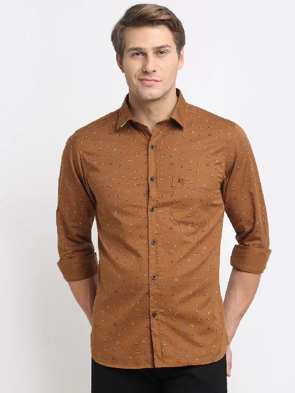 Warm Winter Series Men's Coffee Brown Casual Floral Print Full Sleeve Shirt
