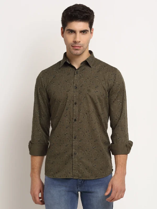 Classic Style Men Cotton Printed Olive Full Sleeve Casual Shirt for Men with Pocket Classic Style Men Cotton Printed Olive Full Sleeve Casual Shirt for Men with Pocket
