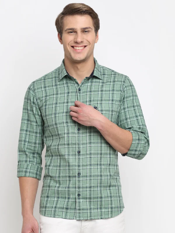 Soft Touch Men's Light Green Casual Medium Checks Full Sleeve Shirt
