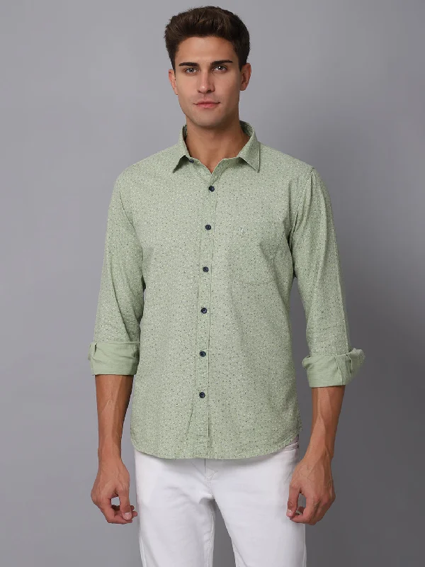 Men's Light Green Casual Ditsy Print Full Sleeve Shirt