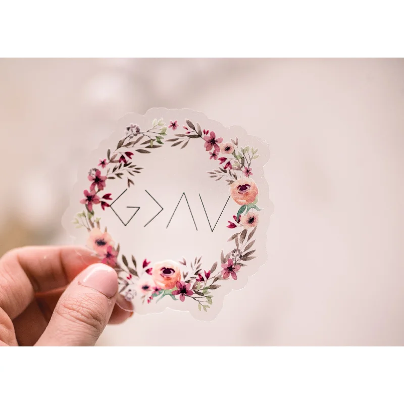 Modern Chic God Is Greater Floral Clear, Vinyl Sticker