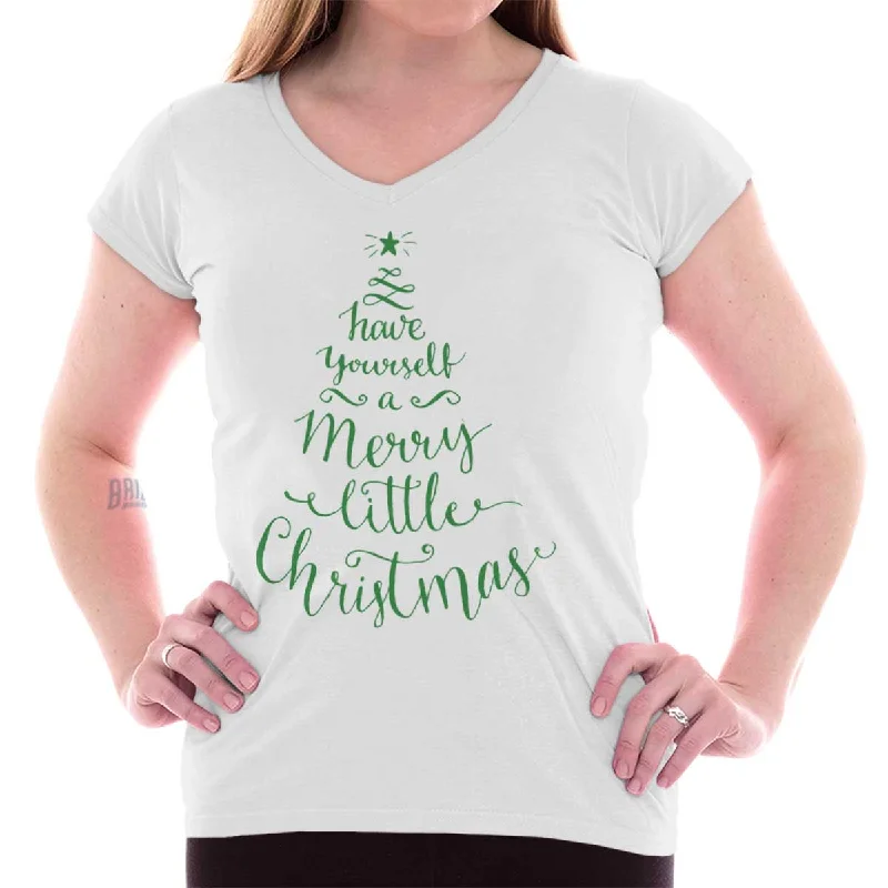 Romantic And Fresh Merry Little Christmas Junior Fit V-Neck T-Shirt