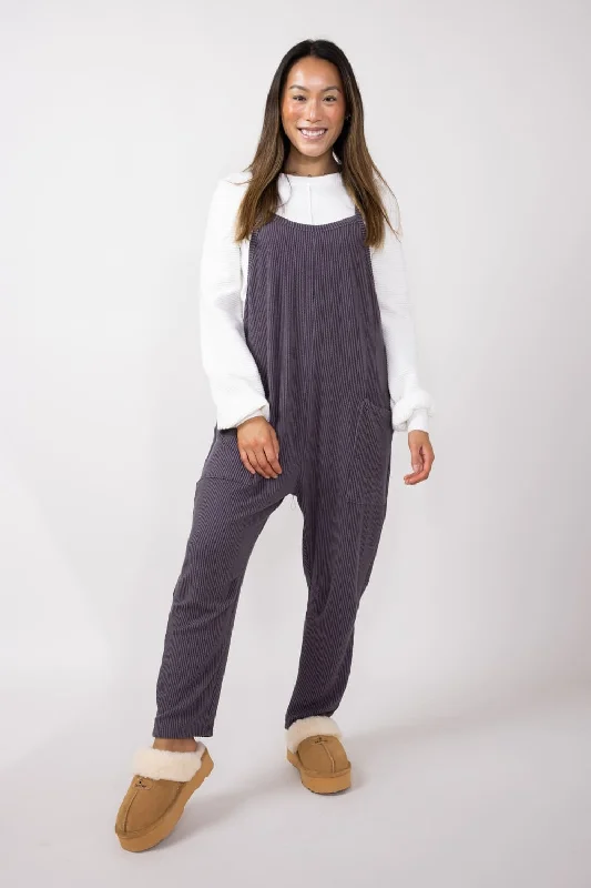 Wave Ribbed Onesie Jumpsuit for Women in Eggplant | WMJ3264-EGGPLANT