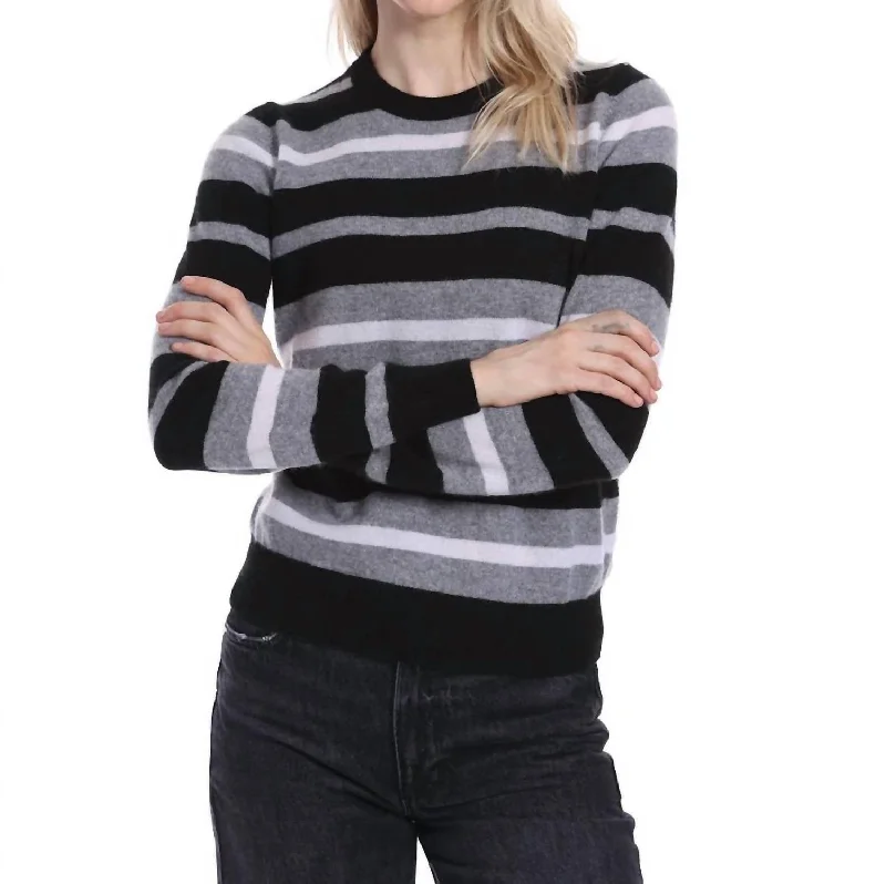 Effortless Comfort Cashmere Striped Pullover Sweater In Black Combo