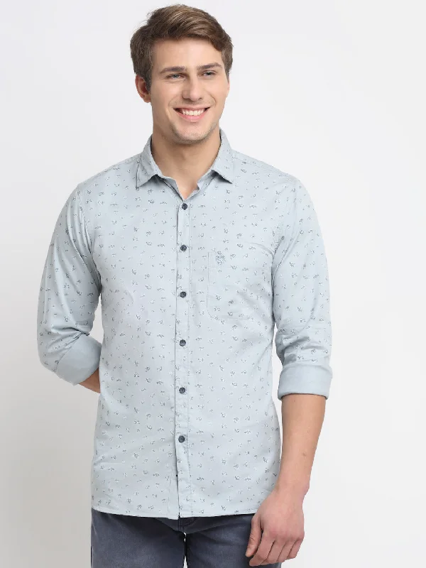 Sports And Leisure Men's Light Grey Casual Ditsy Print Full Sleeve Shirt