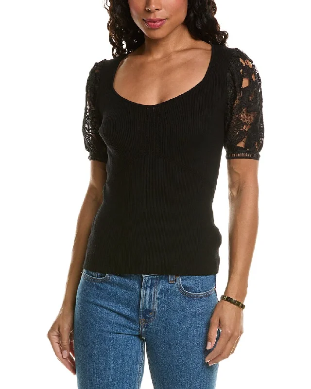 Exquisite Craftsmanship Elie Tahari Lace Sleeve Top