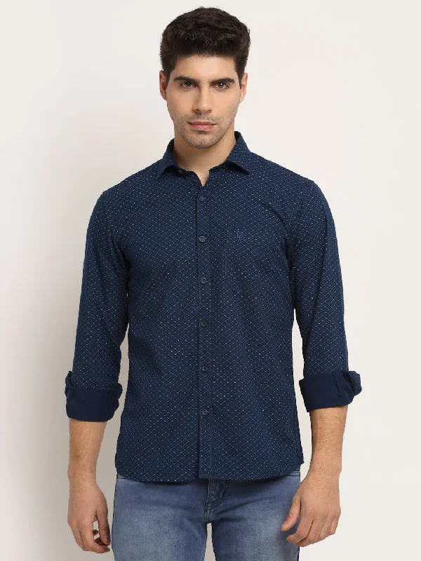 Tropical Style Men Cotton Printed Navy Blue Full Sleeve Casual Shirt for Men with Pocket Tropical Style Men Cotton Printed Navy Blue Full Sleeve Casual Shirt for Men with Pocket