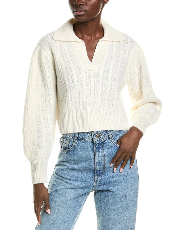 Trendy Wear QUINN Cable Puff Sleeve Cashmere Sweater