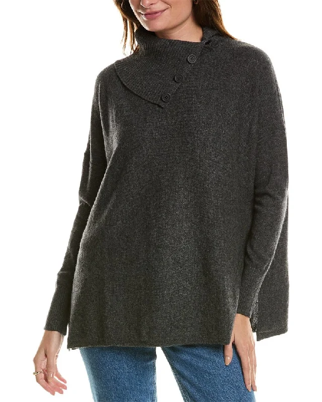 Elegant Design Forte Cashmere Button Neck Oversized Cashmere Pullover