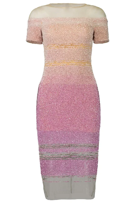 Exquisite Tailoring White & Lilac Ombre Sequin Cocktail Dress