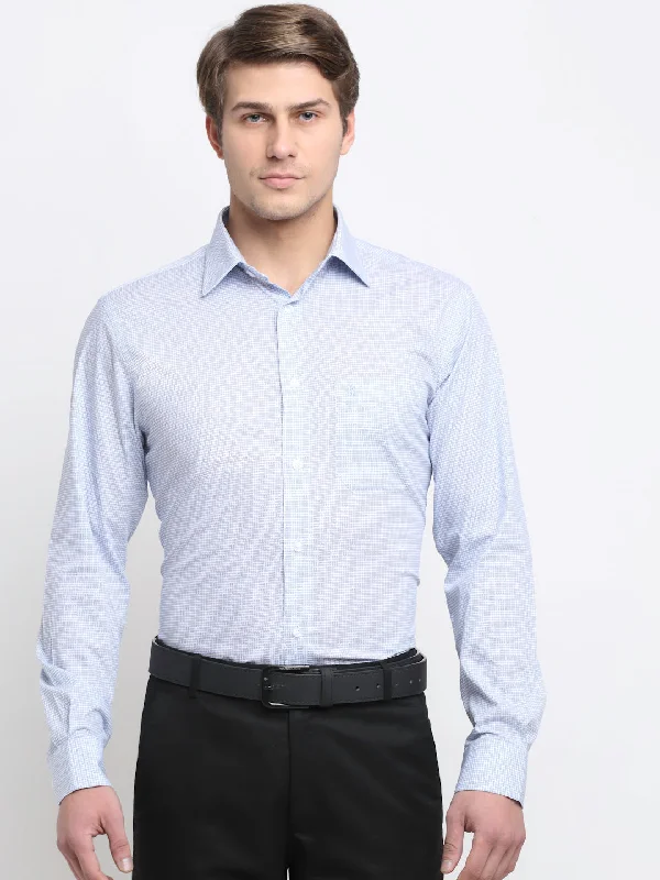 Summer Comfort Men's Sky Blue Formal Geometric Print Full Sleeve Shirt