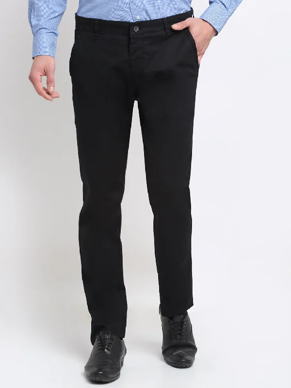 Easy Comfort Style Men's Casual Flat front Black  Trousers
