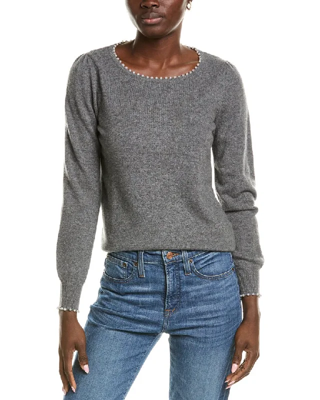 Fashionable In The Times sofiacashmere Embellished Trim Cashmere Sweater