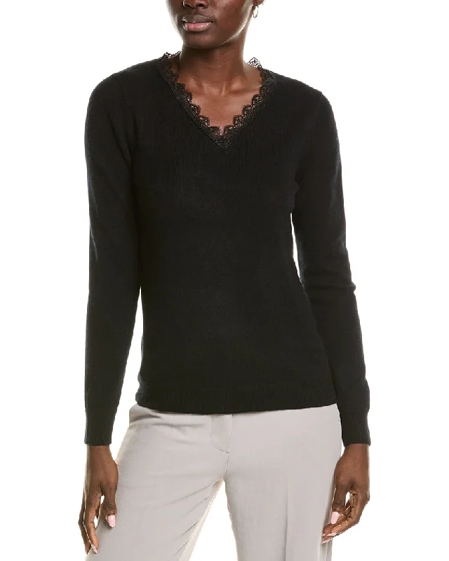 Warm Chic Outfits sofiacashmere Lace Trim Cashmere Sweater