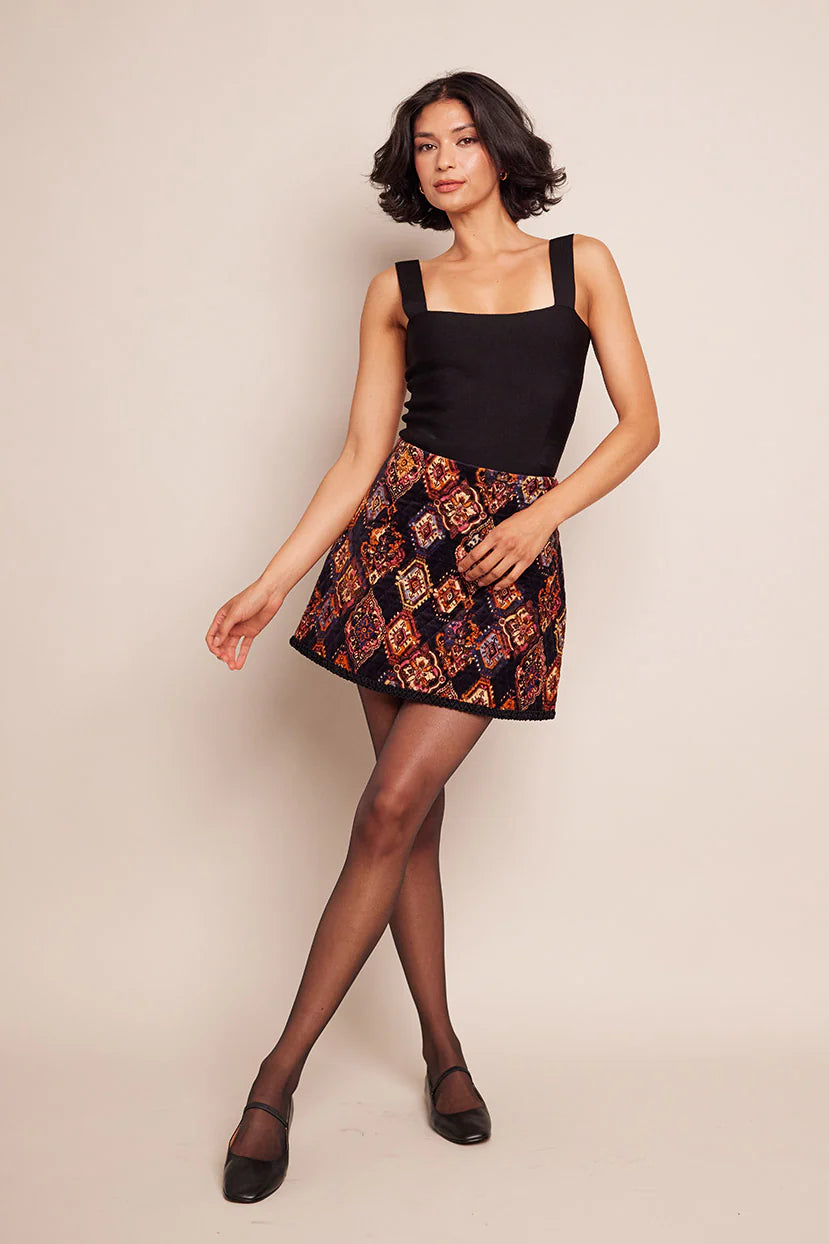 Cozy Pants Cara Cara Chrissy Skirt in Black Aura Emblem
