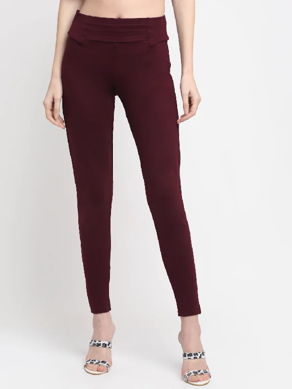 Exquisite Details Women's  Broad waistband Wine  High rise Jeggings