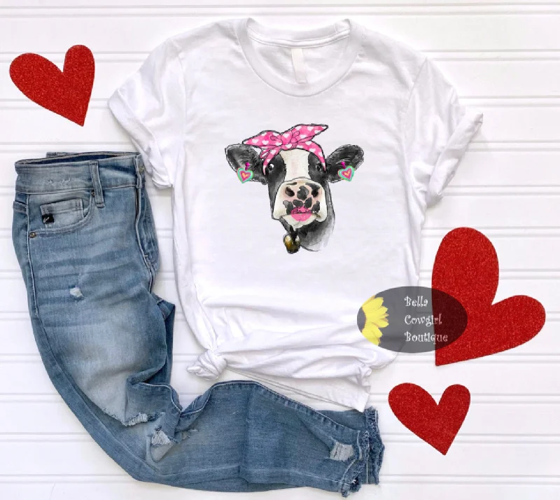 British Style Bougie Valentine's Day Vintage Western Lipstick Cow T-Shirt