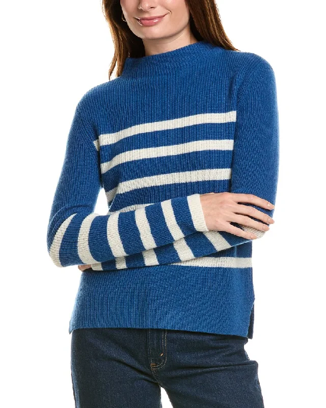 Easygoing Fashion Forte Cashmere Stripe Funnel Neck Cashmere Sweater