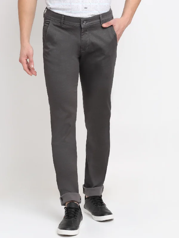 Casual Comfort Wear Men's Casual Flat front Dark Grey  Trousers