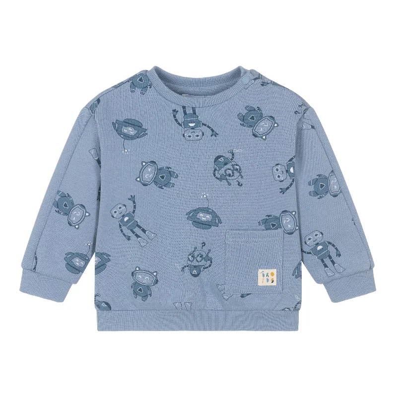Relaxed Fit Blue Robot Print Sweatshirt