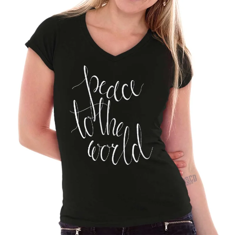 Stylish Ease Peace To The World Junior Fit V-Neck T-Shirt