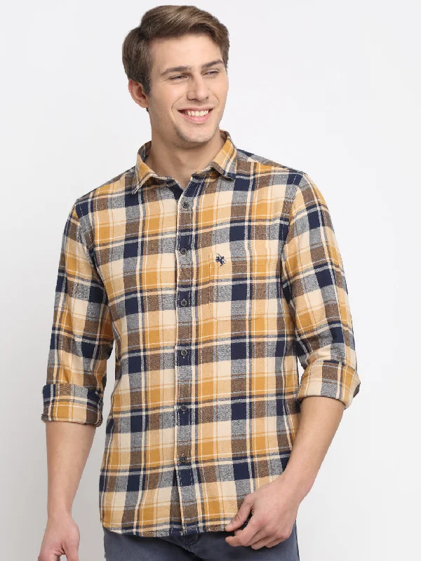 End Of The Year Men Cotton Blend Checkered Yellow Full Sleeve Casual Shirt for Men with Pocket