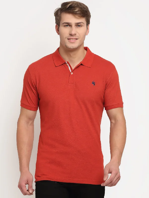 Autumn Selection Men's Rust  Polo neck Half Sleeve T-Shirt
