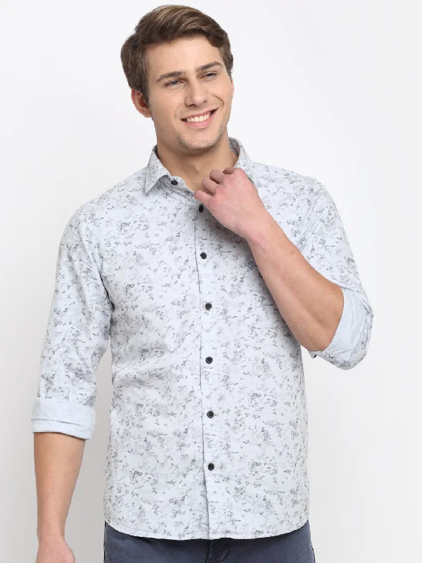 Street Fashion Men's Light Grey Casual Floral Print Full Sleeve Shirt