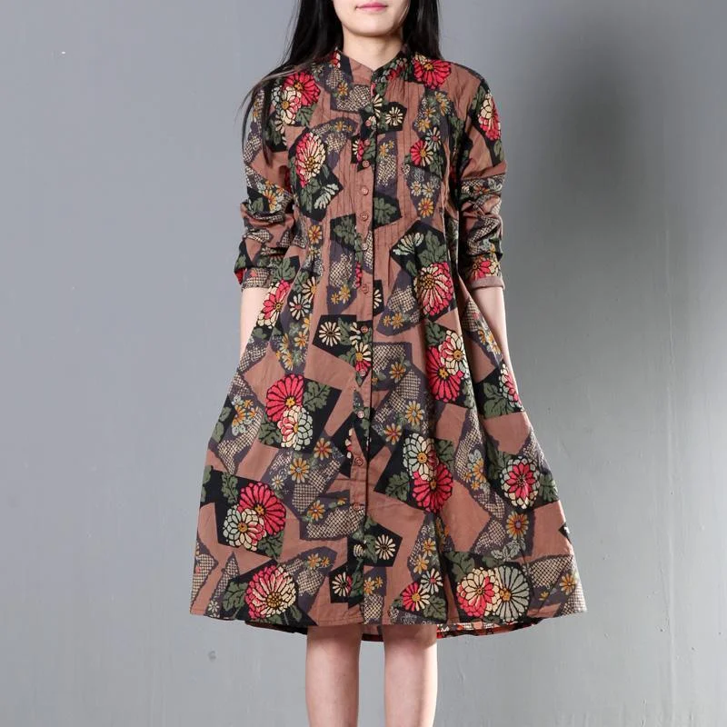 Breezy Outfits Brown cotton spring dress plus size shift dresses