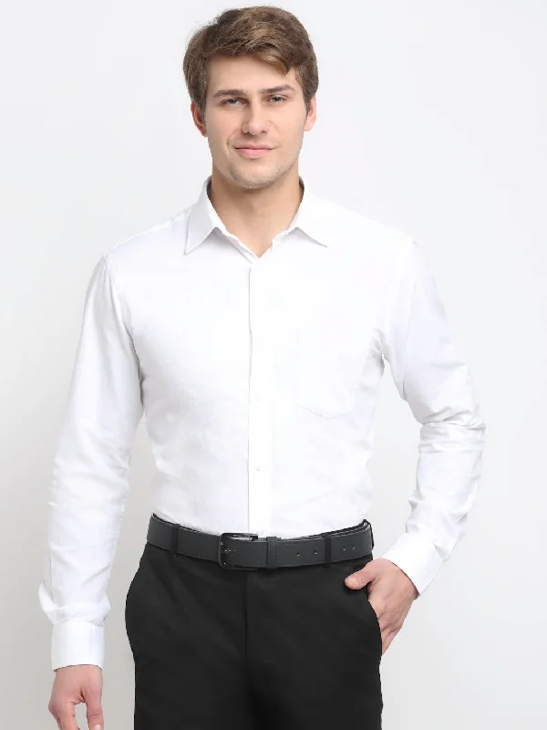 Easy Chic Wear Men's White Formal Self textured Full Sleeve Shirt
