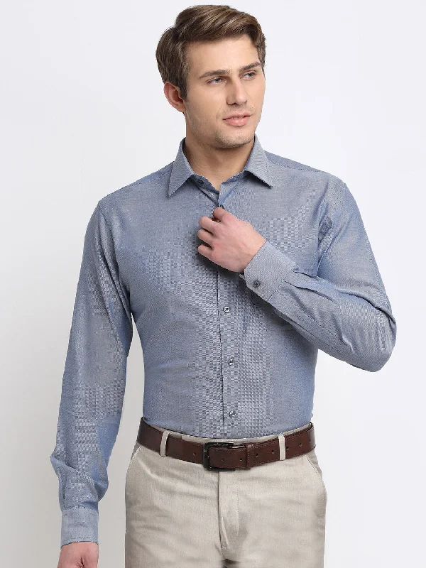 Breathable Comfort Men's Bluish Grey Formal Self textured Full Sleeve Shirt