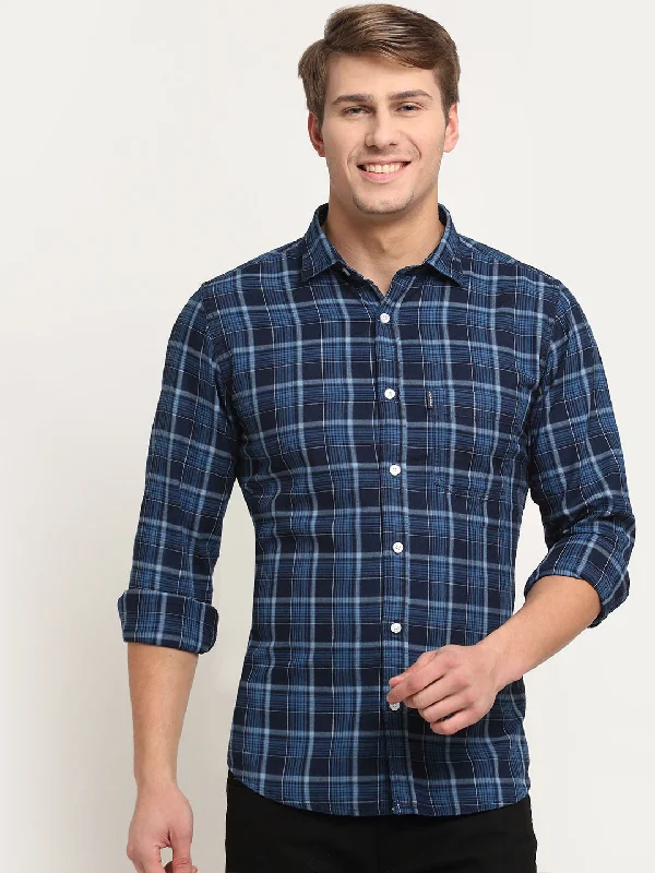 Double-sided Wear Cotton Checkered Navy Blue Full Sleeve Casual Shirt for Men with Pocket Double-sided Wear Cotton Checkered Navy Blue Full Sleeve Casual Shirt for Men with Pocket