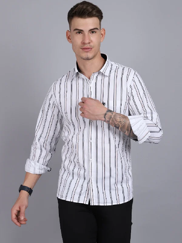 Men's White Casual Broad Stripe Full Sleeve Shirt