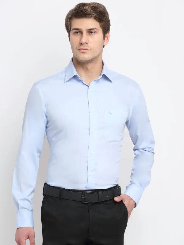 Soft Clothing Men's Sky Blue Formal Plain Full Sleeve Shirt