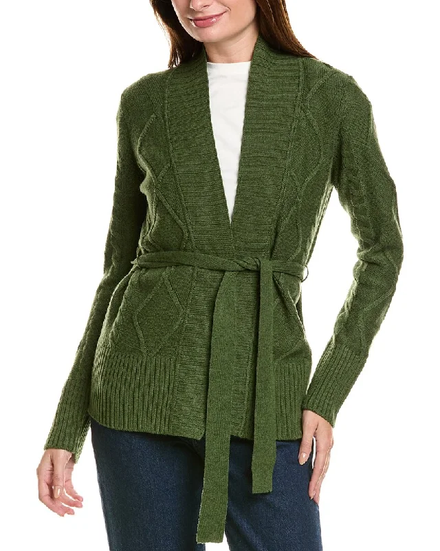 Comfortable Sweaters Forte Cashmere Belted Cable Wool & Cashmere-Blend Cardigan