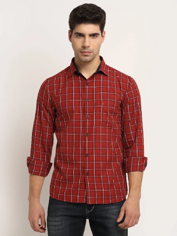 Romantic Temperament Men Cotton Checkered Maroon Full Sleeve Casual Shirt for Men with Pocket Romantic Temperament Men Cotton Checkered Maroon Full Sleeve Casual Shirt for Men with Pocket