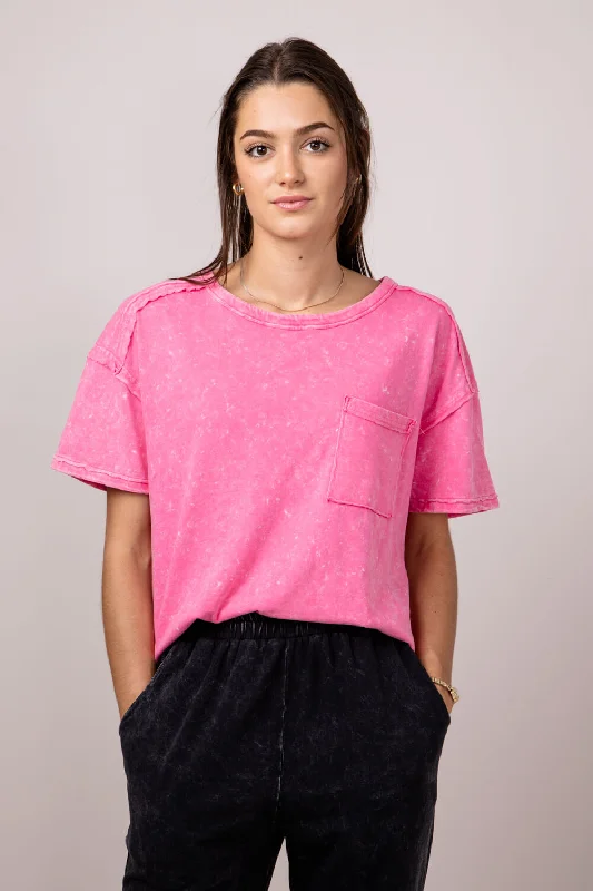 Innovative Design Mineral Wash Knit Top for Women in Pink | NT11108-PINK