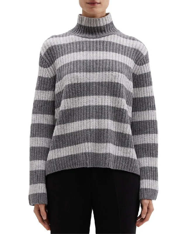 Fashion And Simplicity Theory Striped Ribbed Wool & Cashmere-Blend Turtleneck Pullover